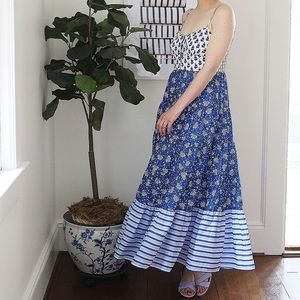 Button Front Maxi Dress in Mixed Block Print